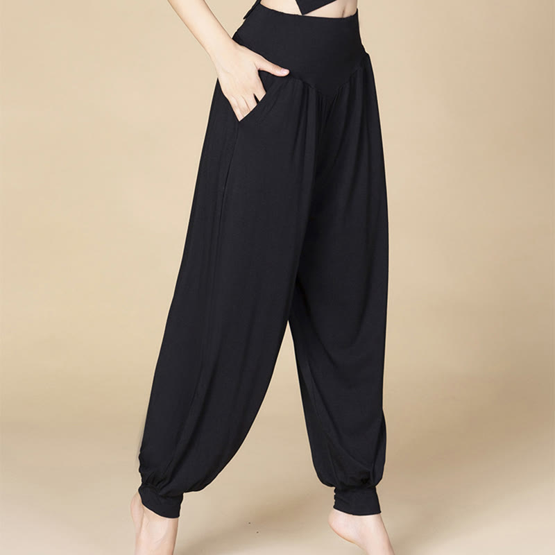 Solid Color Modal Yoga Dance High Waist Harem Pants With Pockets