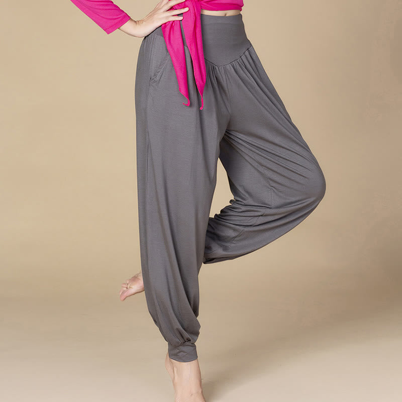 Solid Color Modal Yoga Dance High Waist Harem Pants With Pockets