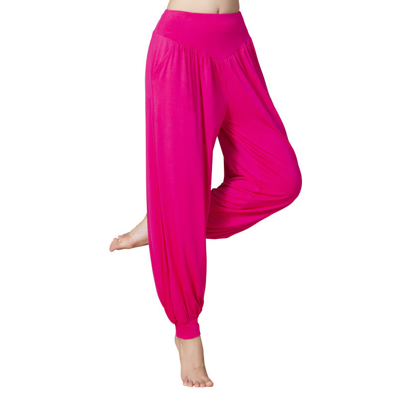 Solid Color Modal Yoga Dance High Waist Harem Pants With Pockets