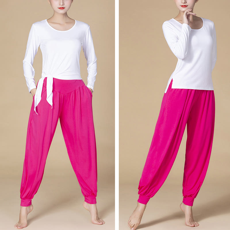 Solid Color Modal Yoga Dance High Waist Harem Pants With Pockets