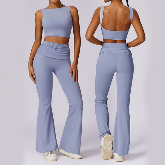Sleeveless Backless Strap Tank Top Bra Flared Pants Sports Fitness Yoga