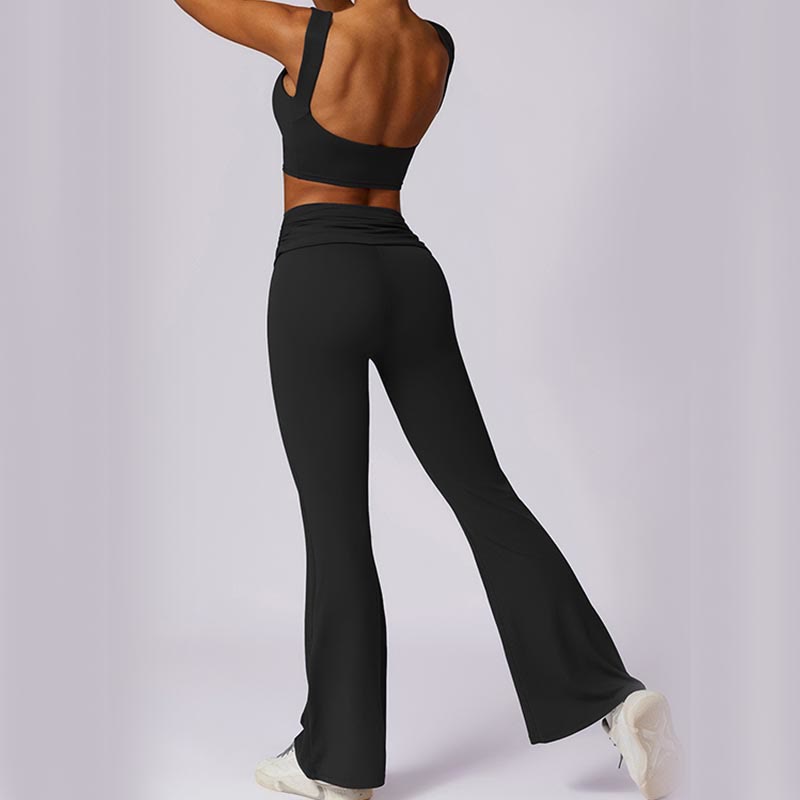Sleeveless Backless Strap Tank Top Bra Flared Pants Sports Fitness Yoga