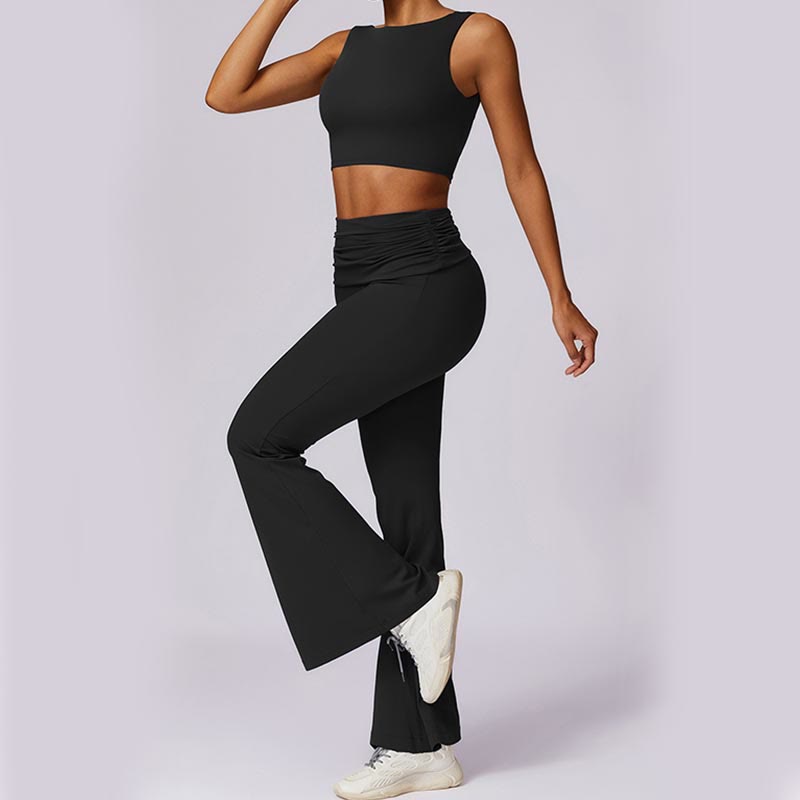 Sleeveless Backless Strap Tank Top Bra Flared Pants Sports Fitness Yoga