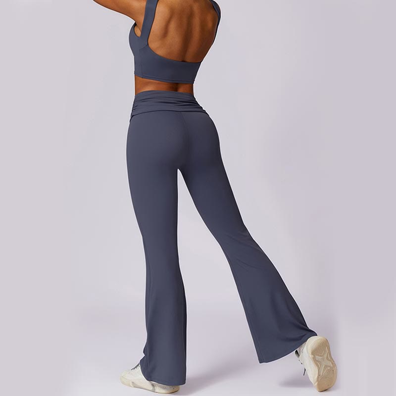 Sleeveless Backless Strap Tank Top Bra Flared Pants Sports Fitness Yoga