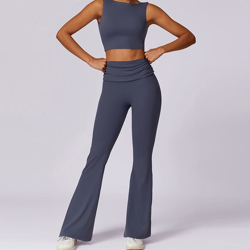 Sleeveless Backless Strap Tank Top Bra Flared Pants Sports Fitness Yoga