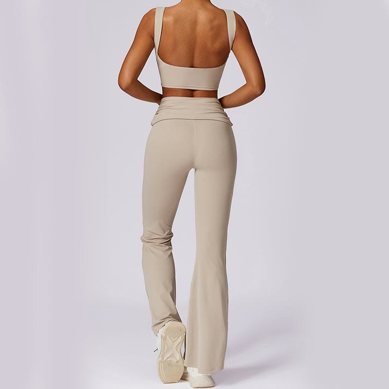 Sleeveless Backless Strap Tank Top Bra Flared Pants Sports Fitness Yoga