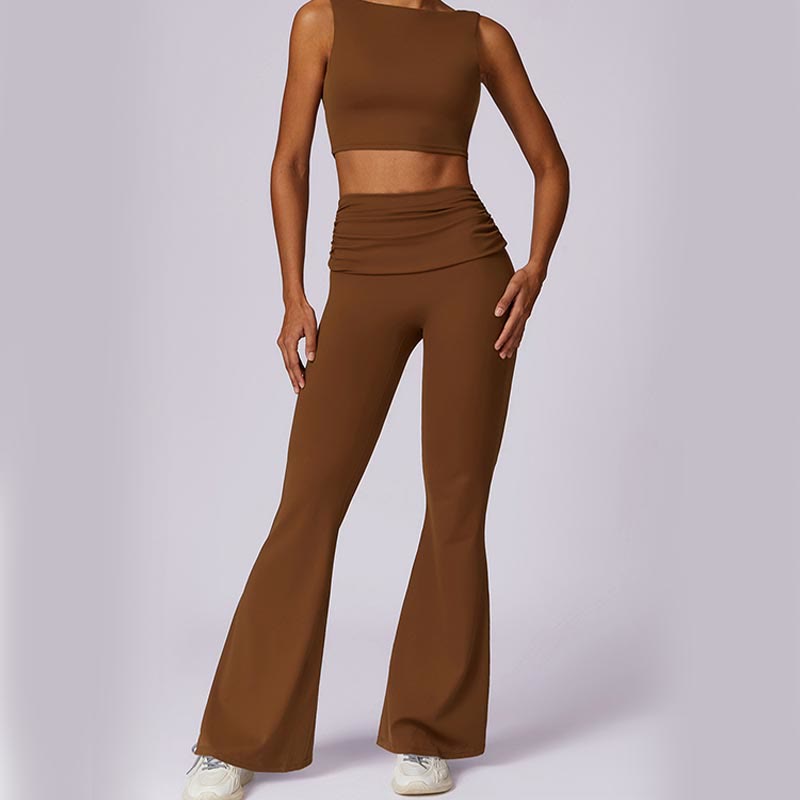 Sleeveless Backless Strap Tank Top Bra Flared Pants Sports Fitness Yoga
