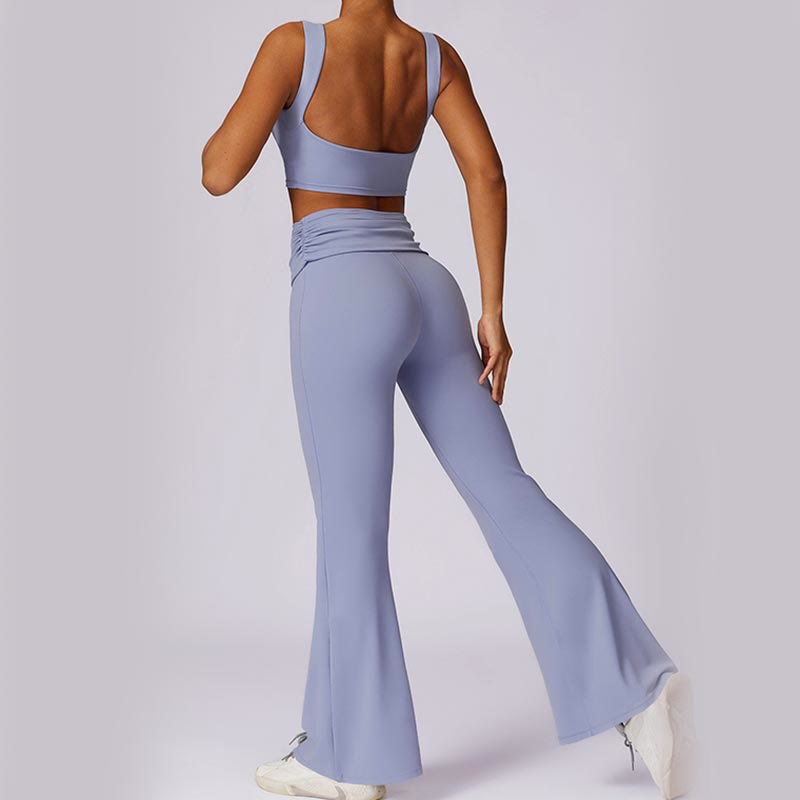 Sleeveless Backless Strap Tank Top Bra Flared Pants Sports Fitness Yoga
