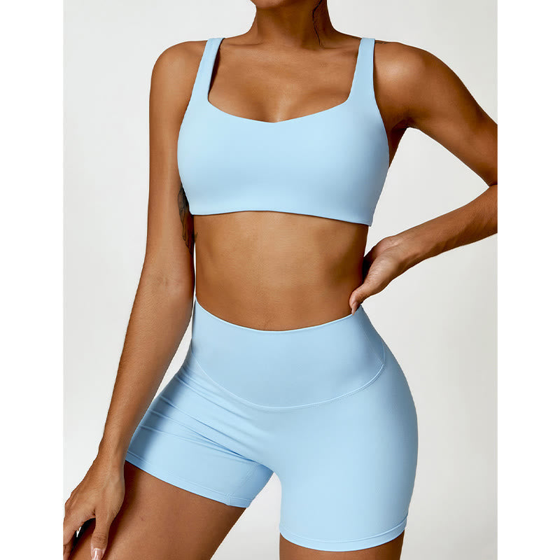 Gym Sports Yoga Backless Bra Crop Tank Top Shorts