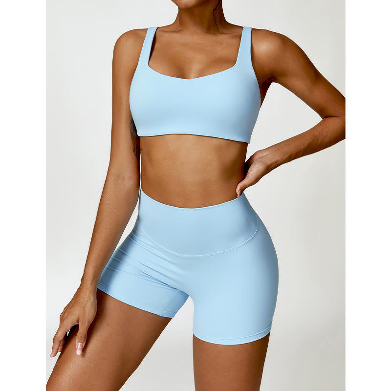 Gym Sports Yoga Backless Bra Crop Tank Top Shorts