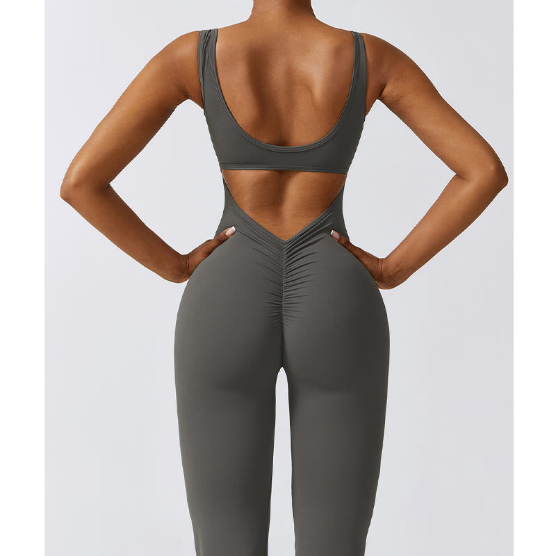 Women Workout Sleeveless Jumpsuit Flare Pants Sports Fitness Yoga Bodysuit