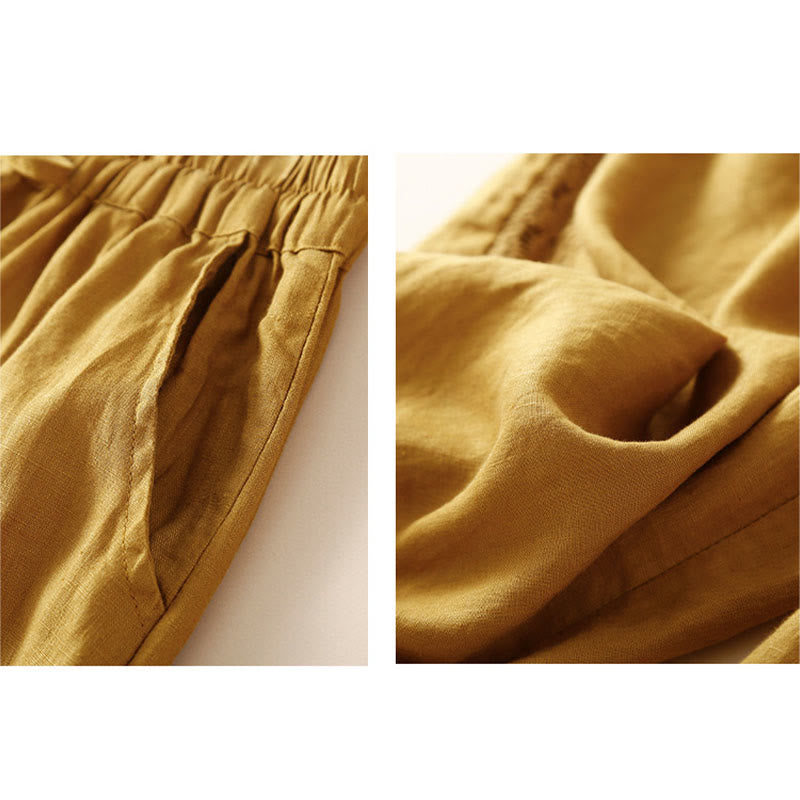 Solid Color Flower Loose Drawstring Harem Pants With Pockets