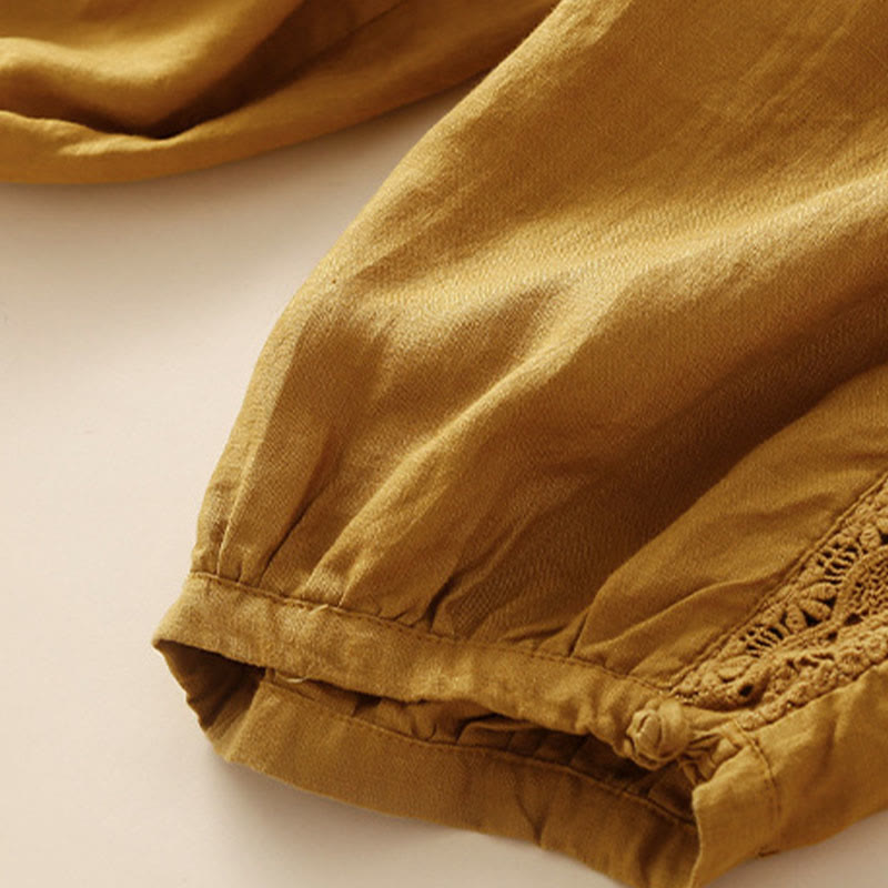 Solid Color Flower Loose Drawstring Harem Pants With Pockets
