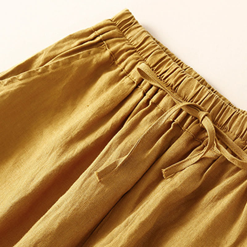 Solid Color Flower Loose Drawstring Harem Pants With Pockets