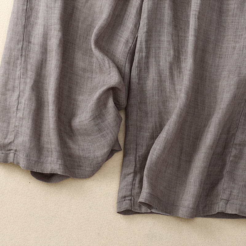 Floral Print High Waist Cotton Linen Drawstring Wide Leg Pants With Pockets