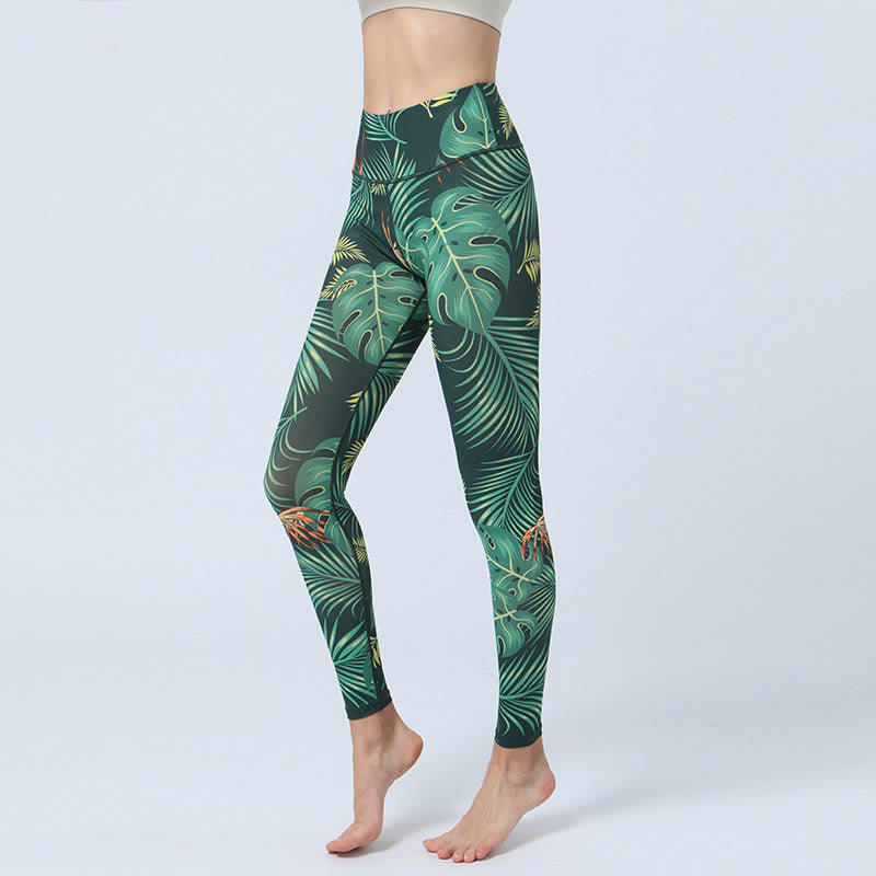 Leaves Print Sports Fitness Yoga High Waist Leggings Women's Yoga Pants