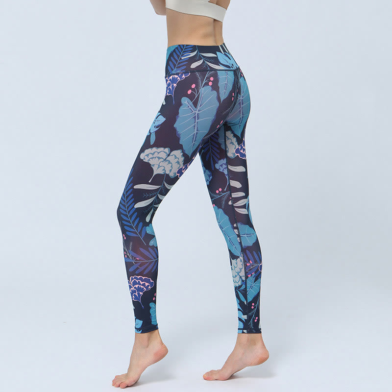 Leaves Print Sports Fitness Yoga High Waist Leggings Women's Yoga Pants