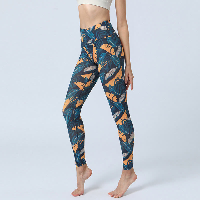 Leaves Print Sports Fitness Yoga High Waist Leggings Women's Yoga Pants