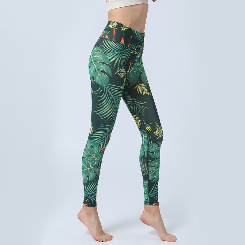 Leaves Print Sports Fitness Yoga High Waist Leggings Women's Yoga Pants