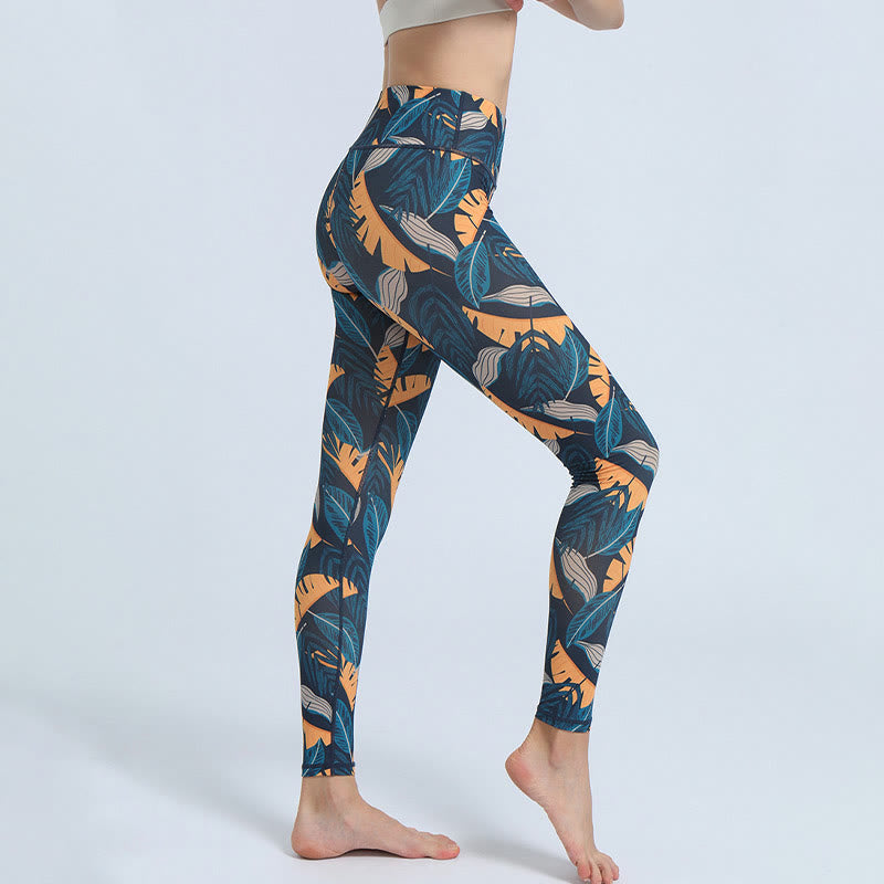 Leaves Print Sports Fitness Yoga High Waist Leggings Women's Yoga Pants
