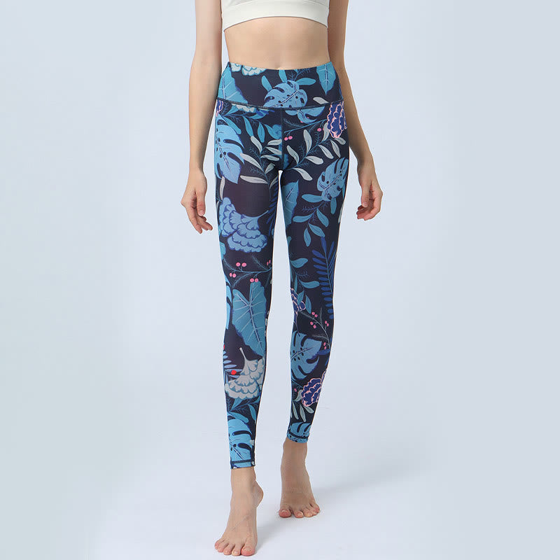 Leaves Print Sports Fitness Yoga High Waist Leggings Women's Yoga Pants