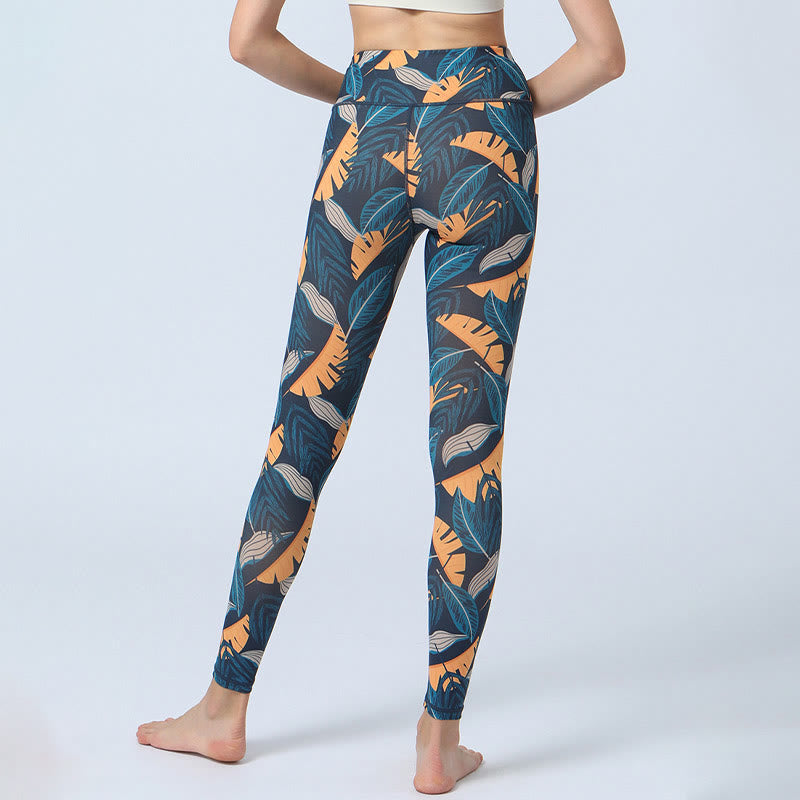 Leaves Print Sports Fitness Yoga High Waist Leggings Women's Yoga Pants
