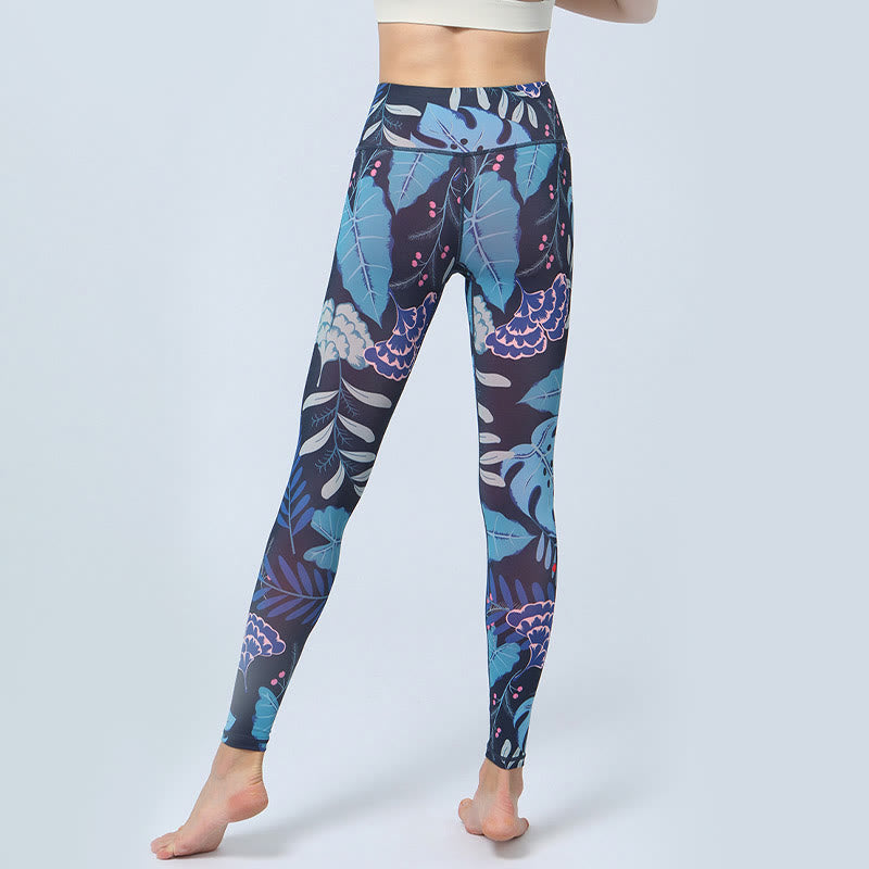 Leaves Print Sports Fitness Yoga High Waist Leggings Women's Yoga Pants