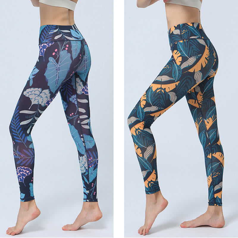 Leaves Print Sports Fitness Yoga High Waist Leggings Women's Yoga Pants