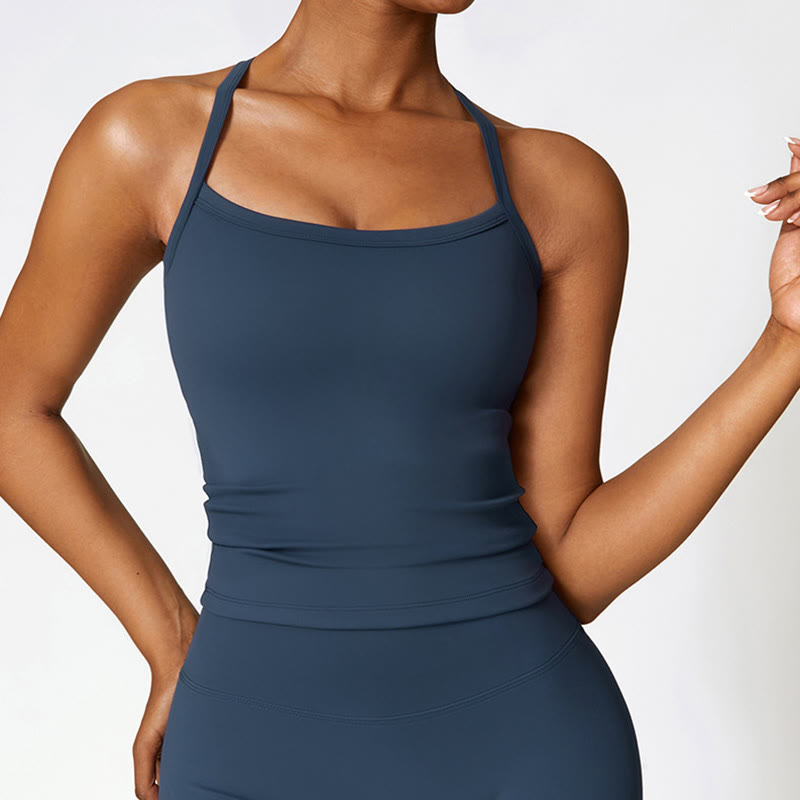 Solid Color Crop Tank Top High Waist Shorts Sports Fitness Gym Yoga Outfits
