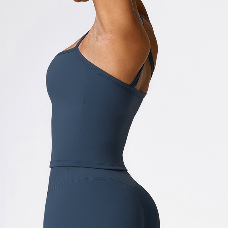 Solid Color Crop Tank Top High Waist Shorts Sports Fitness Gym Yoga Outfits