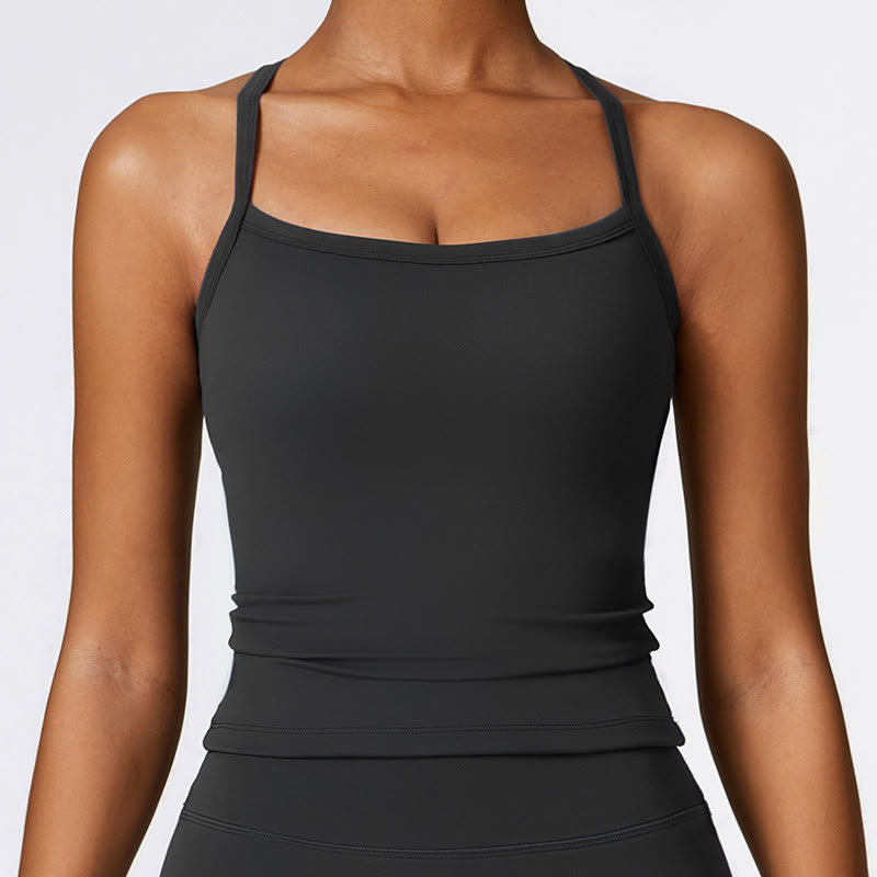 Solid Color Crop Tank Top High Waist Shorts Sports Fitness Gym Yoga Outfits