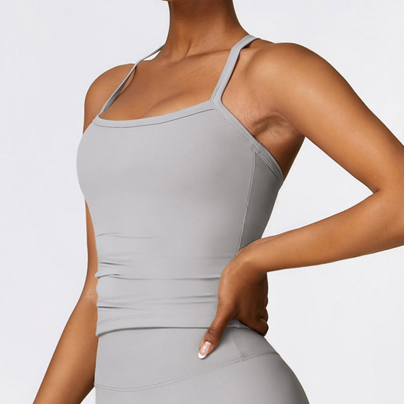 Solid Color Crop Tank Top High Waist Shorts Sports Fitness Gym Yoga Outfits