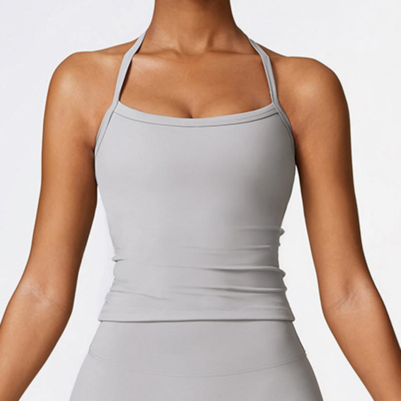 Solid Color Crop Tank Top High Waist Shorts Sports Fitness Gym Yoga Outfits