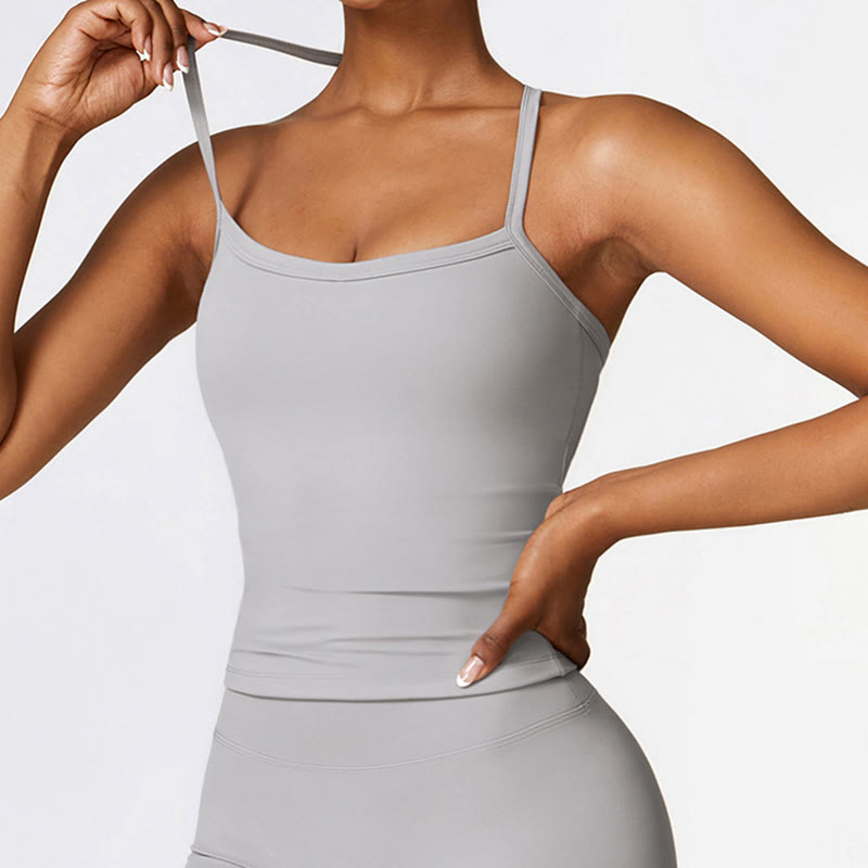 Solid Color Crop Tank Top High Waist Shorts Sports Fitness Gym Yoga Outfits