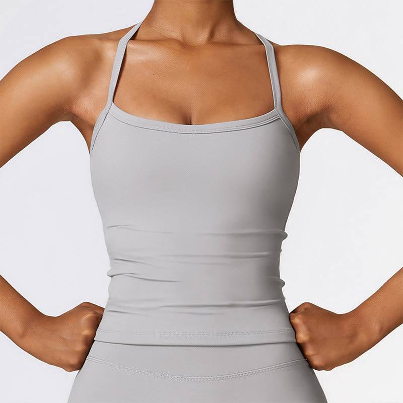 Solid Color Crop Tank Top High Waist Shorts Sports Fitness Gym Yoga Outfits