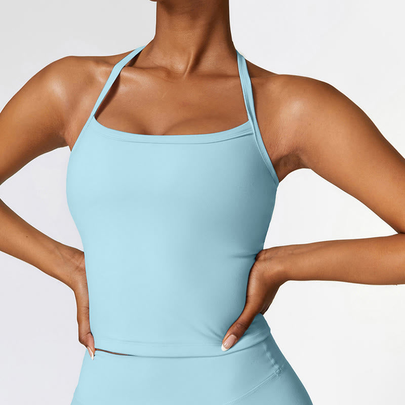 Solid Color Crop Tank Top High Waist Shorts Sports Fitness Gym Yoga Outfits