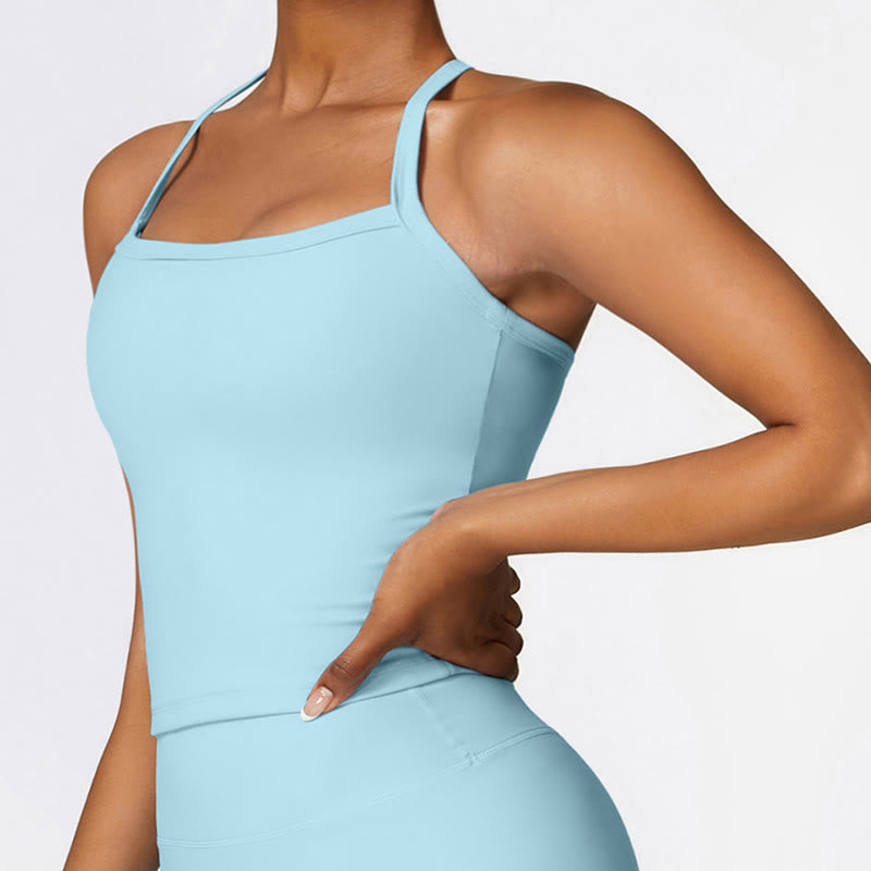 Solid Color Crop Tank Top High Waist Shorts Sports Fitness Gym Yoga Outfits