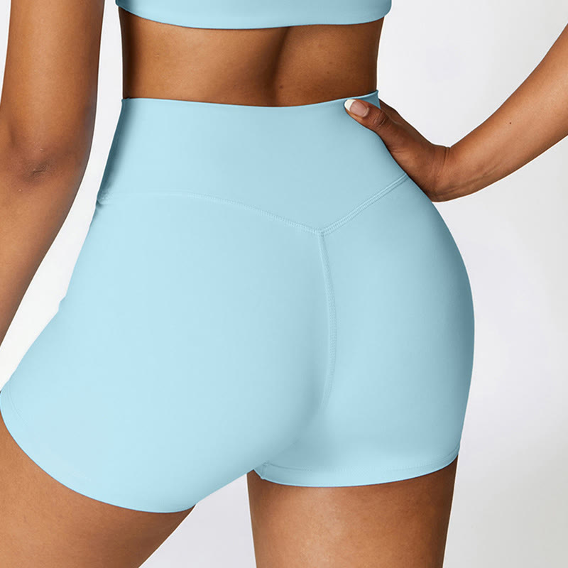 Solid Color Crop Tank Top High Waist Shorts Sports Fitness Gym Yoga Outfits
