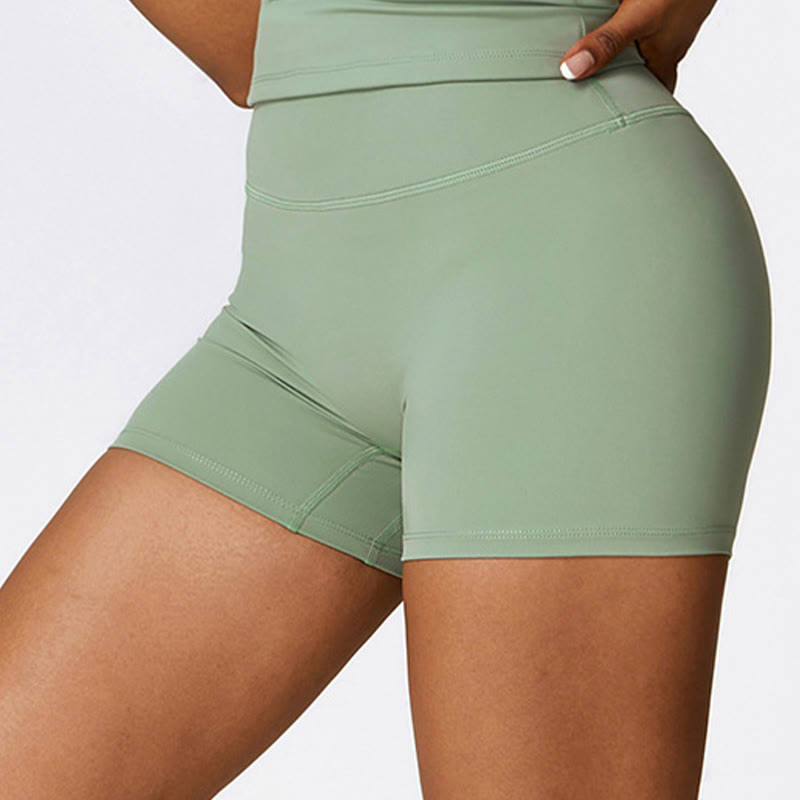 Solid Color Crop Tank Top High Waist Shorts Sports Fitness Gym Yoga Outfits