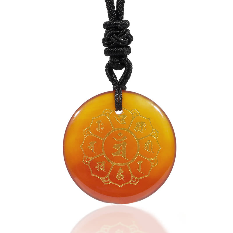 Om Mani Padme Hum Natural Various Crystal Black Obsidian Strength Necklace Pendant