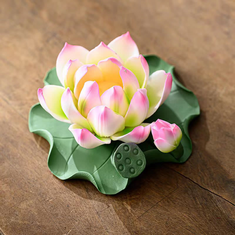 Lotus Flower Leaf Pod Spiritual Ceramic Stick Incense Burner Decoration