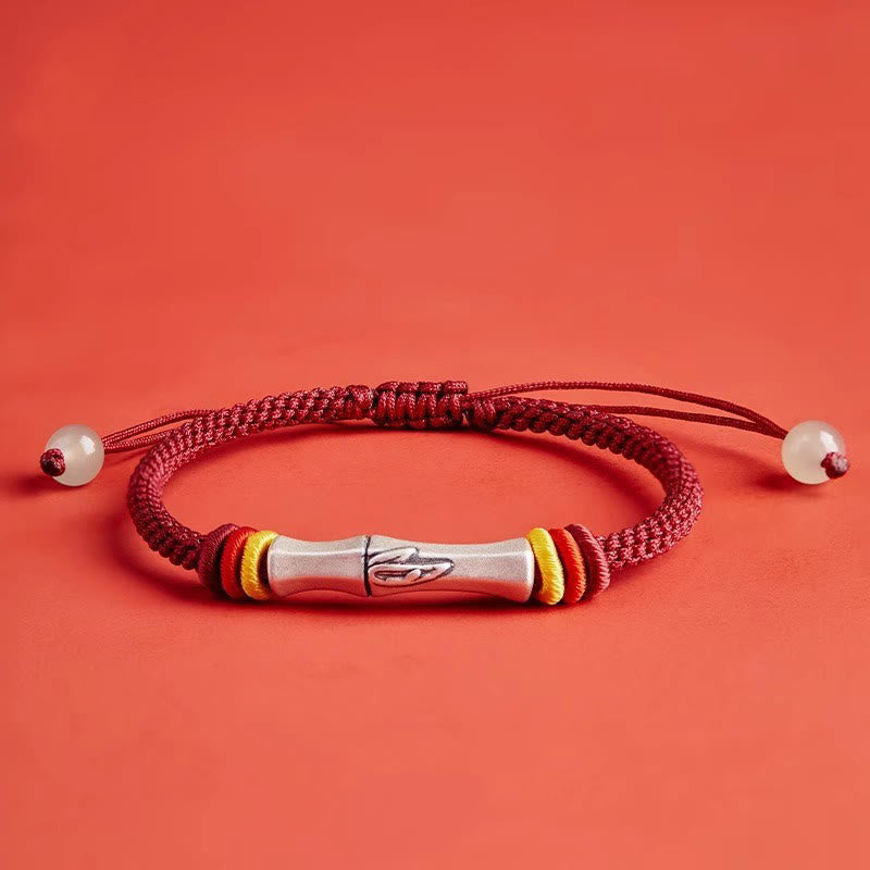 999 Sterling Silver Red String Bamboo Enlightenment Bracelet