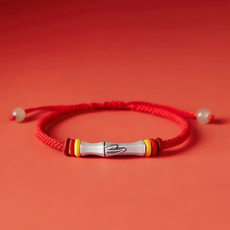 999 Sterling Silver Red String Bamboo Enlightenment Bracelet