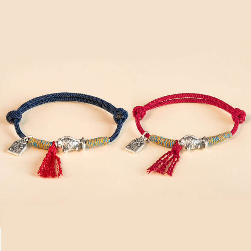 999 Sterling Silver Red String Lucky Koi Fish Protection Bracelet