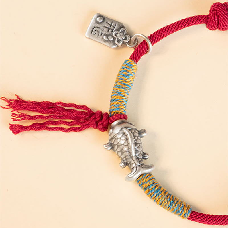 999 Sterling Silver Red String Lucky Koi Fish Protection Bracelet