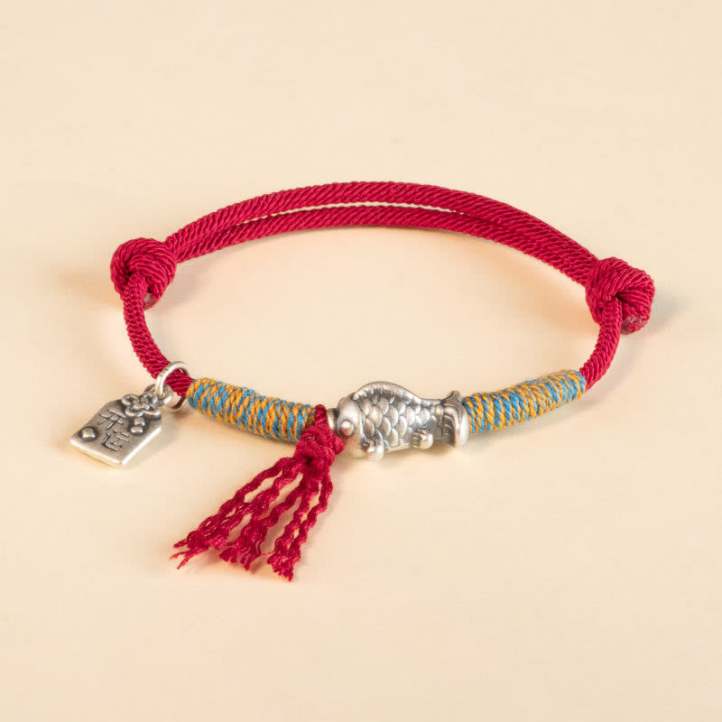 999 Sterling Silver Red String Lucky Koi Fish Protection Bracelet