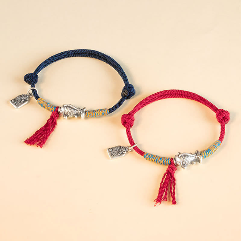 999 Sterling Silver Red String Lucky Koi Fish Protection Bracelet