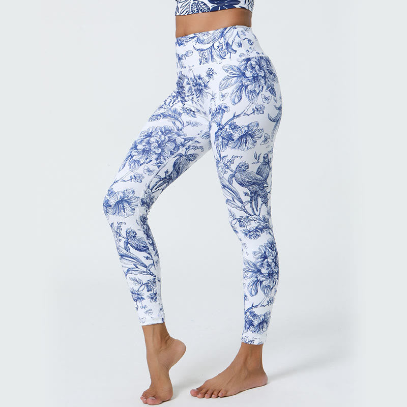 Flowers Leaves Dandelions Pineapples Print Sports Fitness High Waist Leggings Women's Yoga Pants