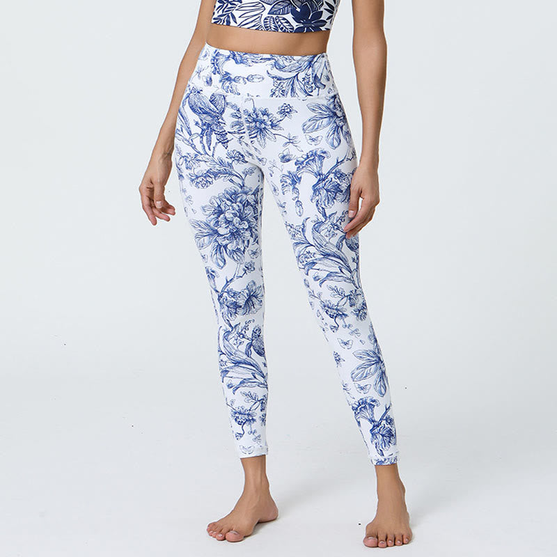 Flowers Leaves Dandelions Pineapples Print Sports Fitness High Waist Leggings Women's Yoga Pants