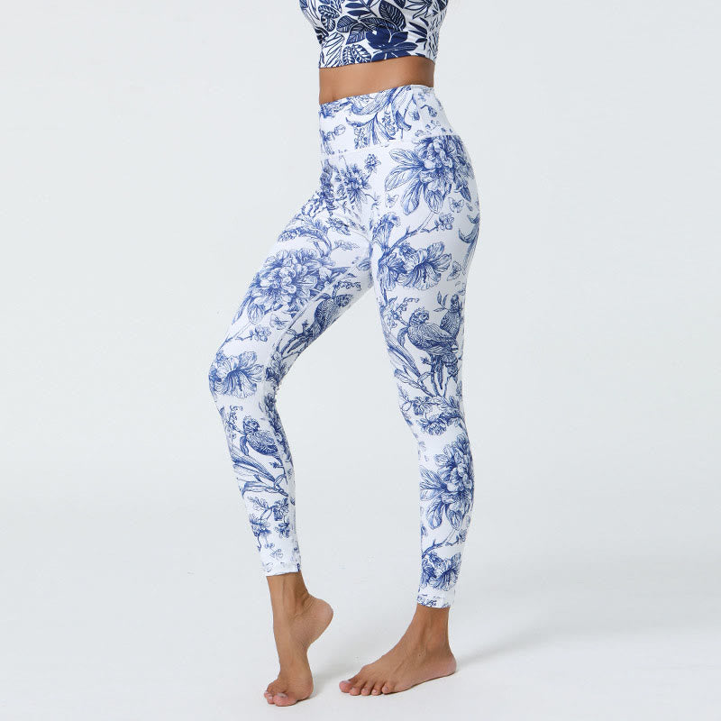 Flowers Leaves Dandelions Pineapples Print Sports Fitness High Waist Leggings Women's Yoga Pants